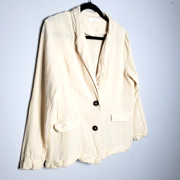 LUSH Cream Two-Button Long Sleeve Linen Blend Blazer Jacket Sz Small S - Picture 2 of 6